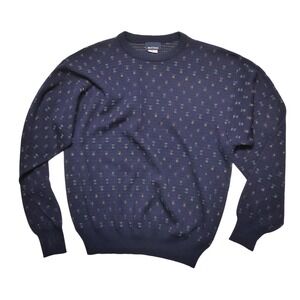 Vintage‎ Mark Shale Sweater Mens L Blue 100% Wool Geometric Crewneck Pullover